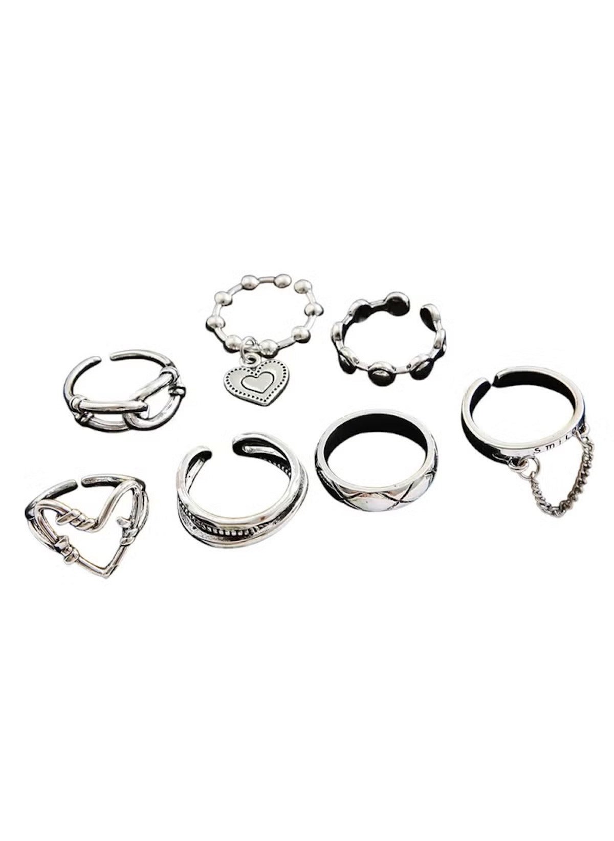 Huitich 7 Piece Fashion Jewelry Set Stylish Silver Rings - Mumzar