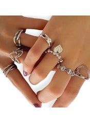 Huitich 7 Piece Fashion Jewelry Set Stylish Silver Rings - Mumzar