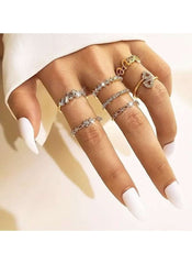 Huitich 7 Piece Gold Colour Ring Set Online Elegant Jewelry - Mumzar