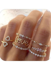 Huitich 7 Piece Gold Colour Ring Set Online Elegant Jewelry - Mumzar