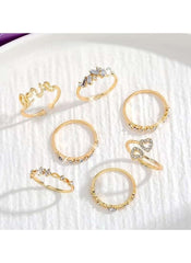 Huitich 7 Piece Gold Colour Ring Set Online Elegant Jewelry - Mumzar