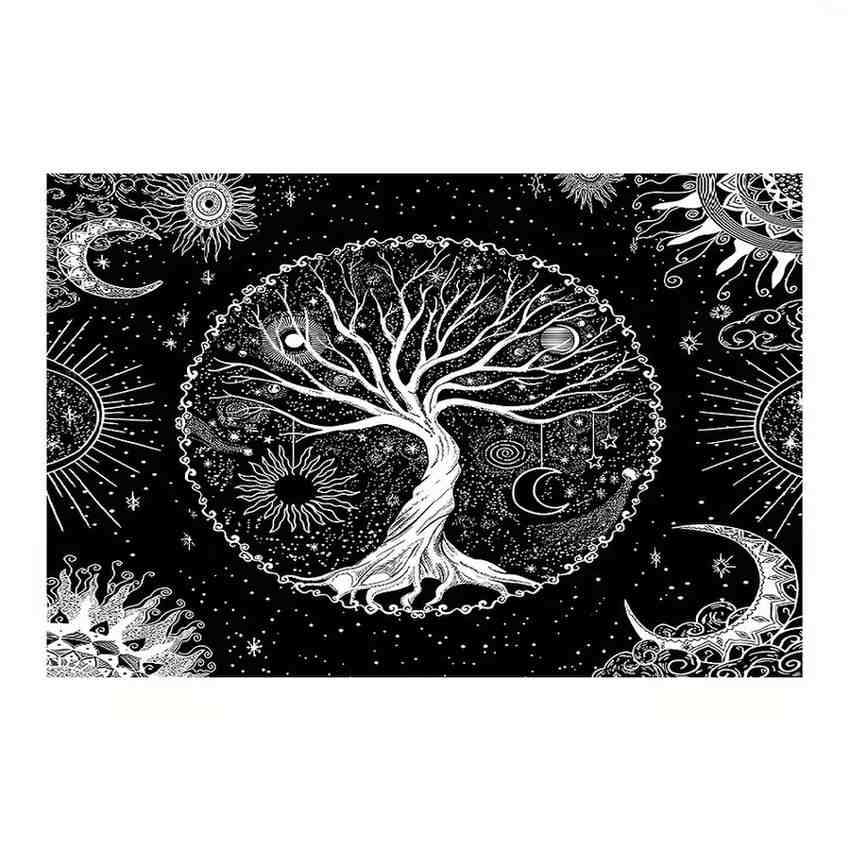 Huitich A - Express Black Bohemian Tapestry with Tree of Life - Mumzar