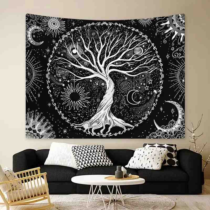 Huitich A - Express Black Bohemian Tapestry with Tree of Life - Mumzar