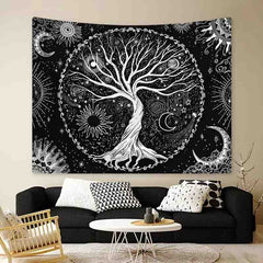 Huitich A - Express Black Bohemian Tapestry with Tree of Life - Mumzar