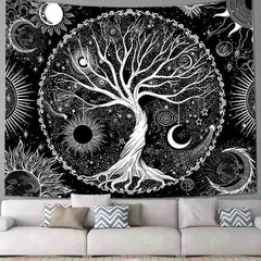 Huitich A - Express Black Bohemian Tapestry with Tree of Life - Mumzar