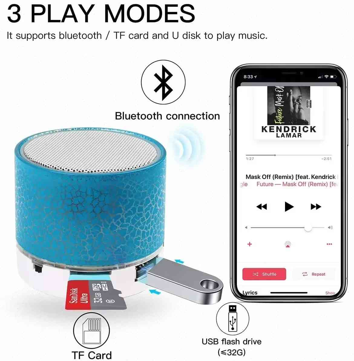 Huitich A - Express Mini Bluetooth Speaker with LED Light - Mumzar