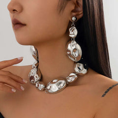 Huitich A - Express Oval Metal Bracelet and Necklace Combo - Mumzar