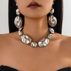 Huitich A - Express Oval Metal Bracelet and Necklace Combo - Mumzar