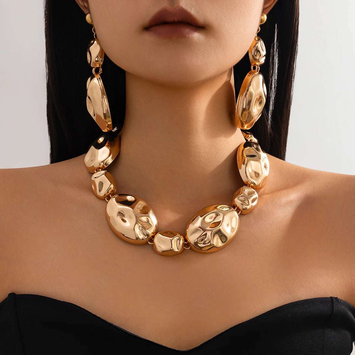 Huitich A - Express Oval Metal Bracelet and Necklace Combo - Mumzar