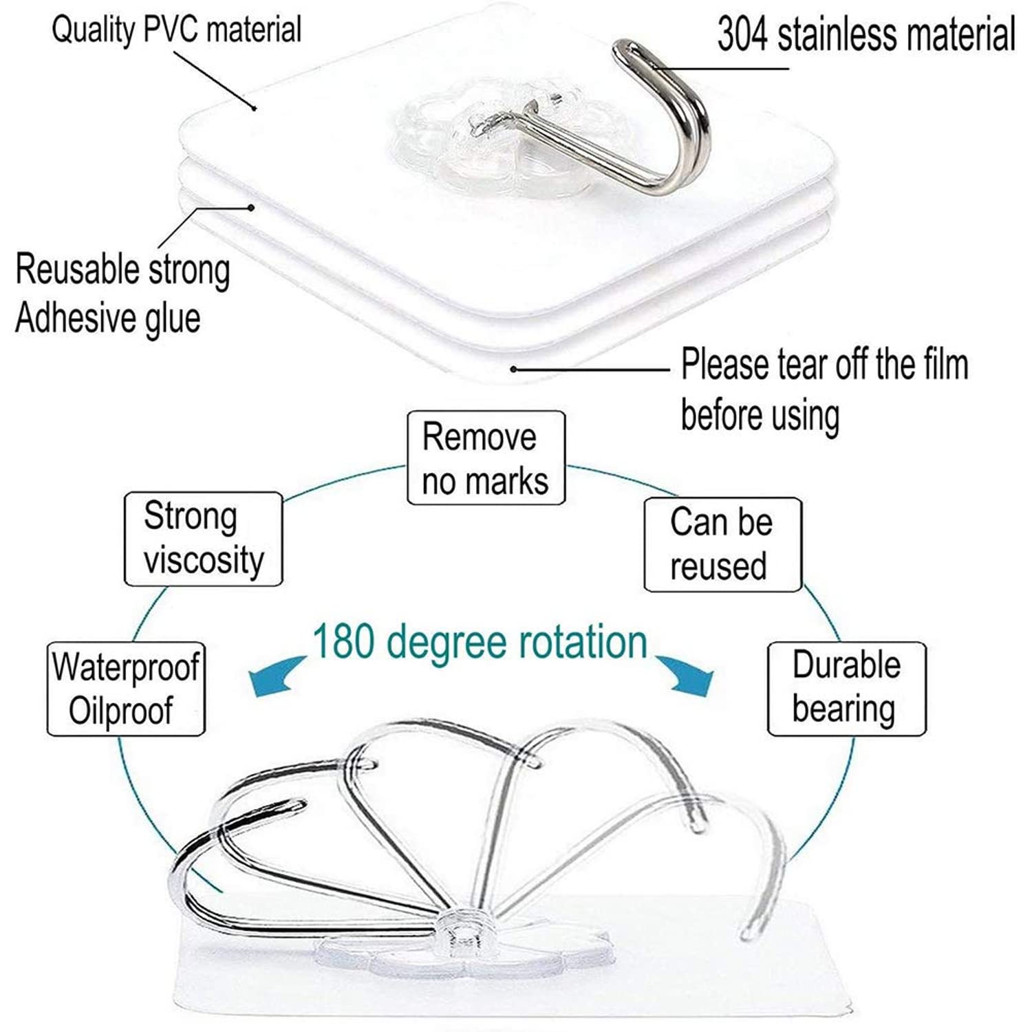 Huitich AMZ Self Adhesive Hooks 8kg Pack 20PCS Durable Wall Hooks - Mumzar