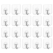 Self-adhesive wall hook set with silver metal S hooks and clear mounting pads