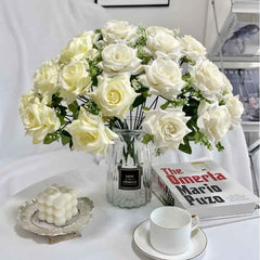 Huitich Artificial White Flowers for Home Decor Realistic Roses - Mumzar