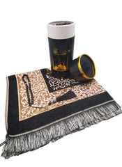 Huitich Black Embroidered Prayer Mat Set with Tasbih - Mumzar