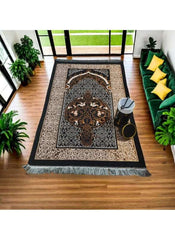 Huitich Black Embroidered Prayer Mat Set with Tasbih - Mumzar