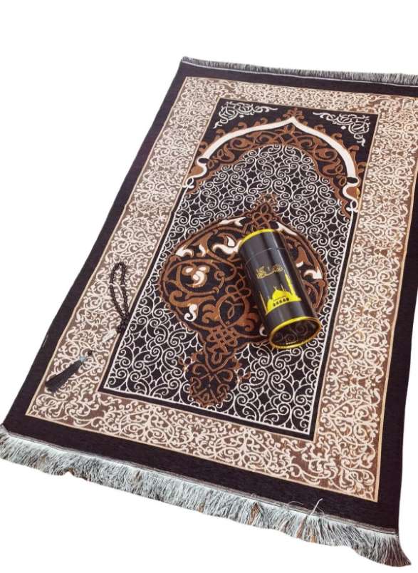 Huitich Black Embroidered Prayer Mat Set with Tasbih - Mumzar