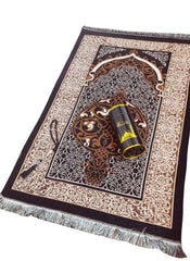 Huitich Black Embroidered Prayer Mat Set with Tasbih - Mumzar