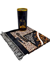 Huitich Black Embroidered Prayer Mat Set with Tasbih - Mumzar