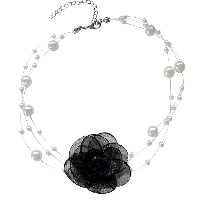 Huitich Black Rose Pearl Choker Necklace Elegant Design - Mumzar