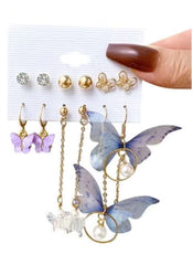 huitich Butterfly Pearl Dangle Earrings Set Elegant Jewelry - Mumzar