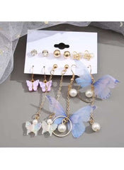 huitich Butterfly Pearl Dangle Earrings Set Elegant Jewelry - Mumzar