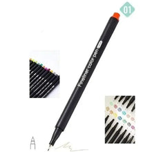 Single fine tip color pen, black body with orange tip, marked 01