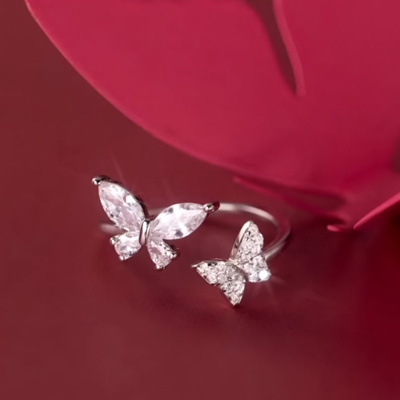 Huitich Crystal Butterfly Ring Elegant Silver Jewelry - Mumzar