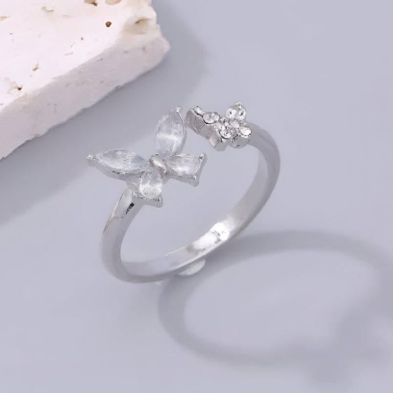 Huitich Crystal Butterfly Ring Elegant Silver Jewelry - Mumzar