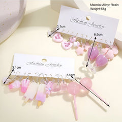 Huitich Cute Charm Dangle Earrings Set Fun Pink Styles - Mumzar