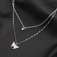 Huitich Double Layered Butterfly Necklace Pendant Silver - Mumzar