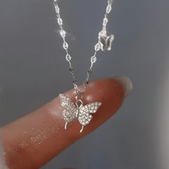 Huitich Double Layered Butterfly Necklace Pendant Silver - Mumzar