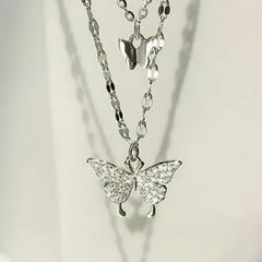 Huitich Double Layered Butterfly Necklace Pendant Silver - Mumzar