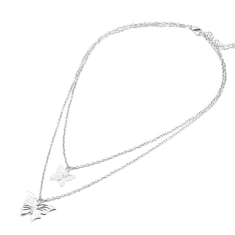 Huitich Double Layered Butterfly Necklace Pendant Silver - Mumzar