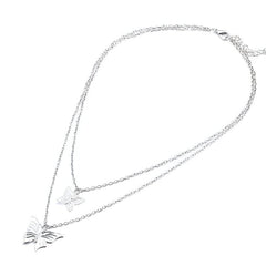 Huitich Double Layered Butterfly Necklace Pendant Silver - Mumzar