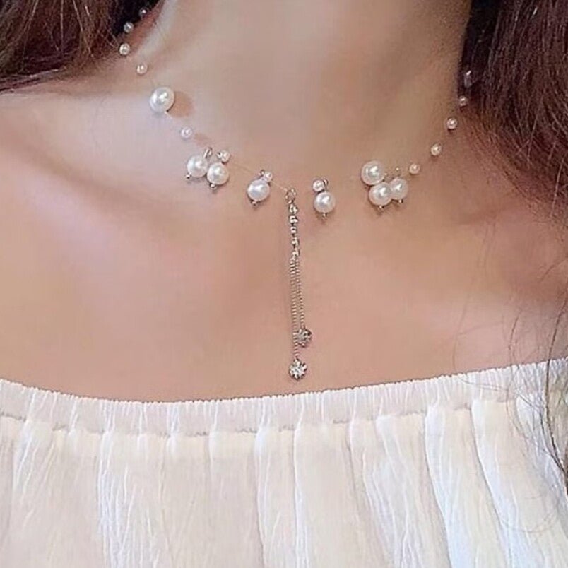 Huitich Elegant Faux Pearl Crystal Necklace for Women - Mumzar