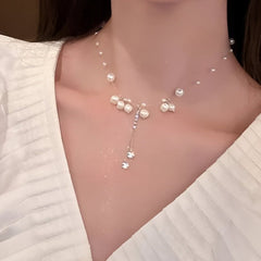 Huitich Elegant Faux Pearl Crystal Necklace for Women - Mumzar