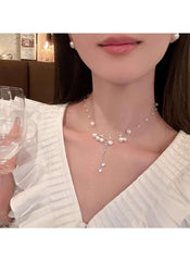 Huitich Elegant White Pendant Necklace with Pearls - Mumzar