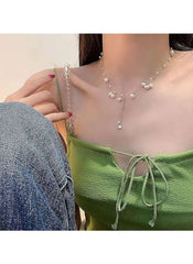 Huitich Elegant White Pendant Necklace with Pearls - Mumzar