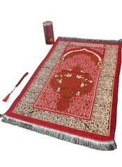 Huitich Embroidered Red Prayer Mat Set with Decorative Tassels - Mumzar