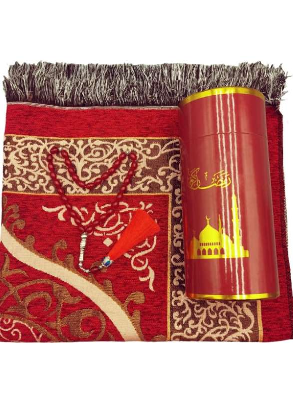 Huitich Embroidered Red Prayer Mat Set with Decorative Tassels - Mumzar