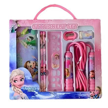 Kids pink stationery set with jump rope, boxed with pens, pencil, and accessories