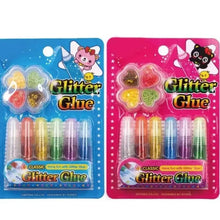 Glitter glue set blister packs with multicolor sparkle glue tubes, blue and pink backing
