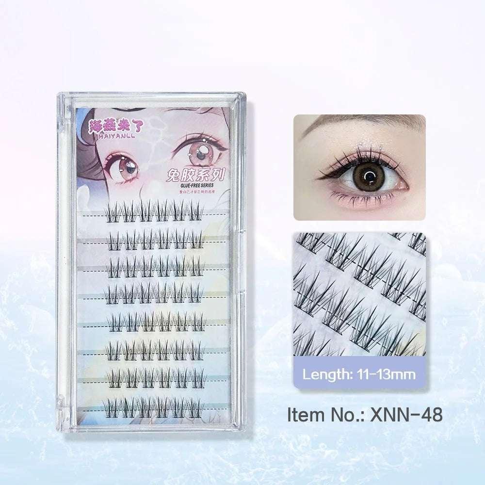 Glue-free false eyelashes set, 11–13 mm, Item No. XNN-48, black lashes