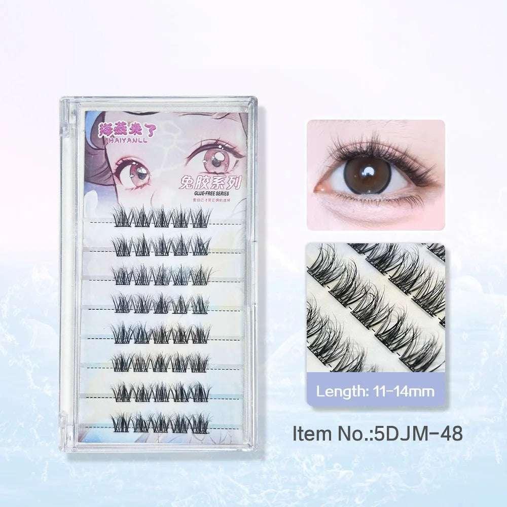 Glue-free false eyelashes in display box, 11–14 mm, black lashes shown