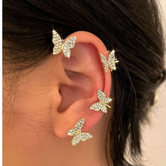 Huitich Gold Butterfly Earrings with Crystal Accents - Mumzar