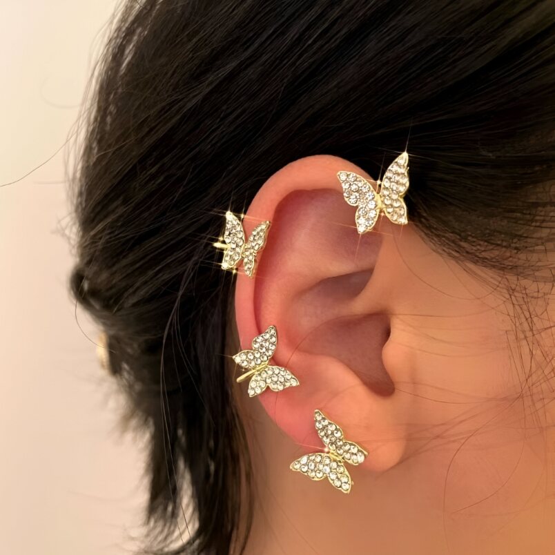 Huitich Gold Butterfly Earrings with Crystal Accents - Mumzar