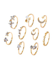 Huitich Gold Crystal Moon Ring Set Elegant Jewelry - Mumzar