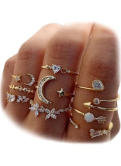 Huitich Gold Crystal Moon Ring Set Elegant Jewelry - Mumzar