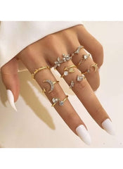Huitich Gold Crystal Moon Ring Set Elegant Jewelry - Mumzar