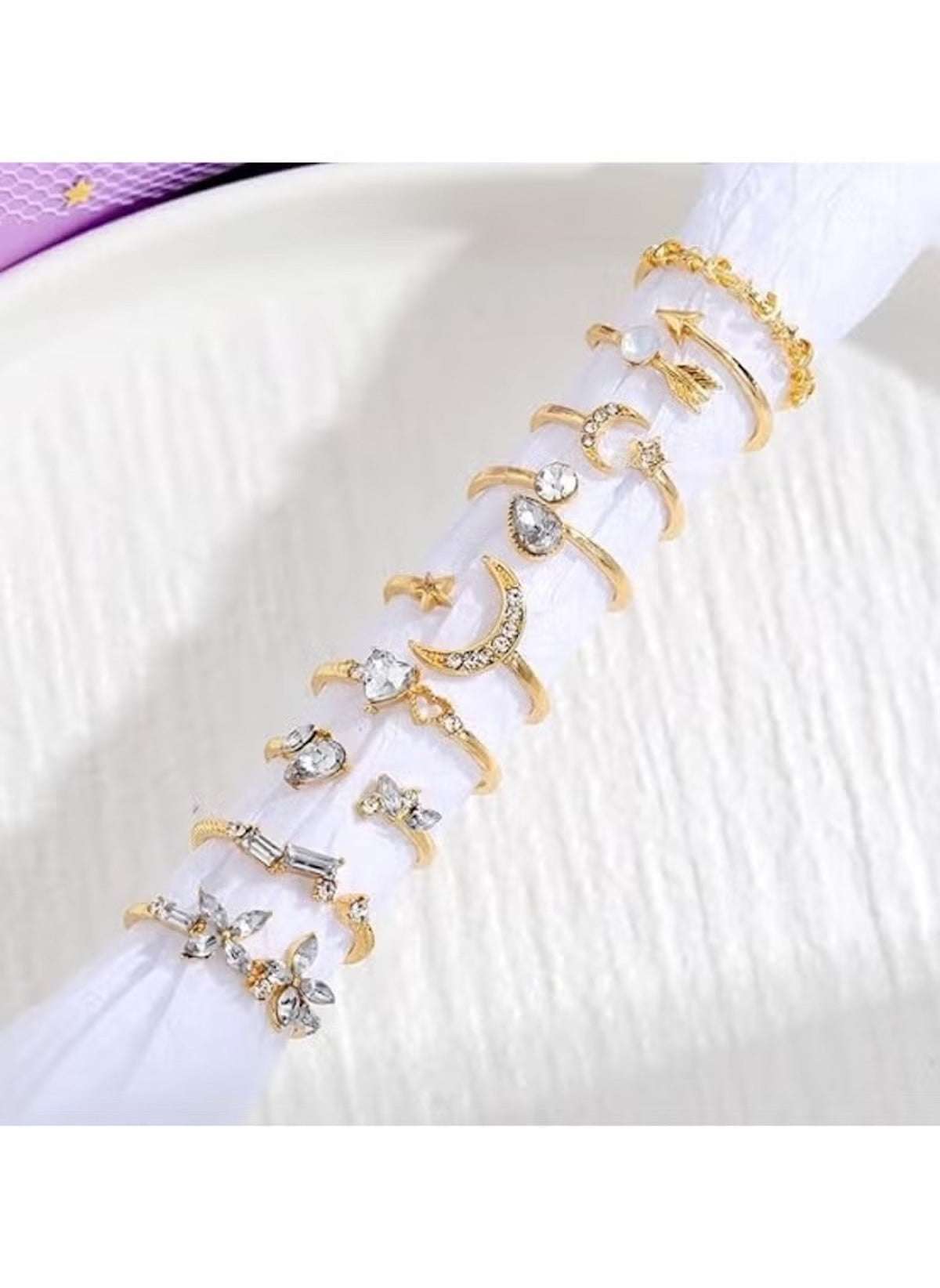 Huitich Gold Crystal Moon Ring Set Elegant Jewelry - Mumzar