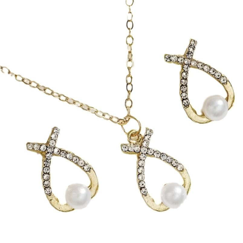 Huitich Gold Crystal Pearl Jewelry Set Elegant Design - Mumzar